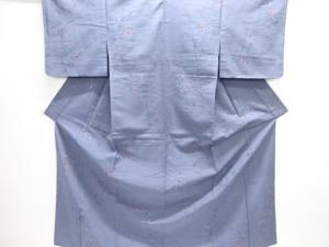 アンティーク　花模様織り出し手織り紬単衣着物